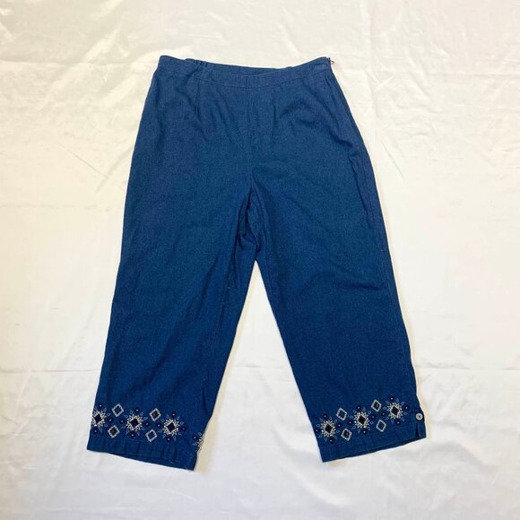 VTG 80s 90s Womens Koret City Blues 3 Piece Shirt Pants Skirt Blue Embroidered - Picture 8 of 13